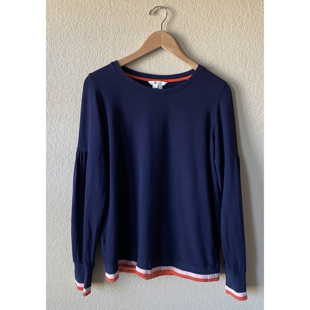 Boden Renee Navy Sweatshirt Striped Cuffs | Size Small